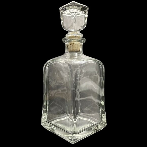 Vintage 1970s Bormioli Rocco Italy Whiskey Decanter Clear Glass Square MCM - Picture 2 of 8